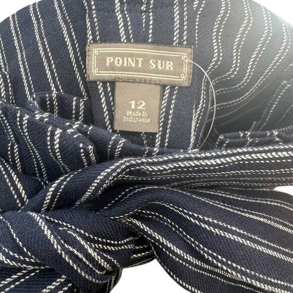 J. Crew Point‎ Sur Paperbag Pants Wide Leg Belt Stripe Navy Blue Size 12 - Picture 10 of 14